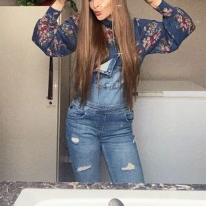 Denim Distressed Overalls